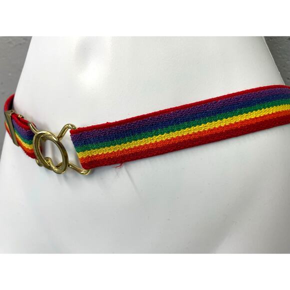 Vintage 1980s Woven Stretch Rainbow Color Block Adjustable Belt XS SM Med Pride main image 5